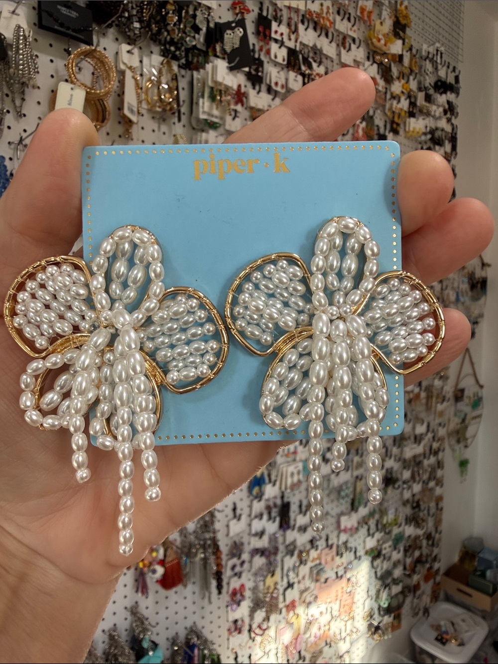 Piper Beaded Pearl Floral Drop Earrings - White and Gold